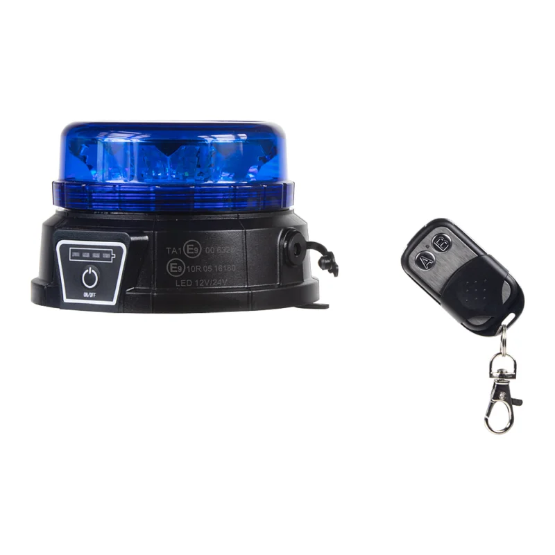 Zna?kovy AKU LED maják, 12x3W modry, dálkové ovládání, magnet, ECE R10