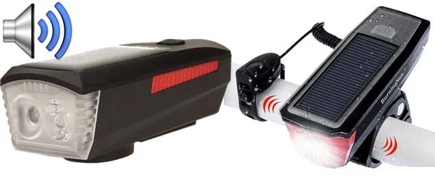 Zna?kovy Světlo LED multifunk?ní na kolo + klakson a nabíje?ka telefonu, napájení solární panel + USB kabel, 10x4x4cm